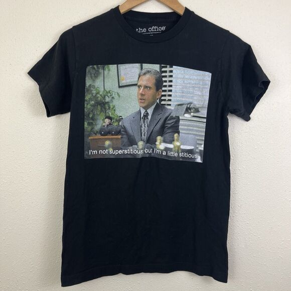 The Office Michael Scott I’m A Little Stitious Graphic Tee Mens S Small - Picture 1 of 4